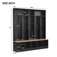 Vinsetto Wide Hall Tree with Storage Bench, Cube Storage, Shelves and 8 Hooks, Multifunctional Coat Rack, Shoe Cabinet, 67" L x 15" W x 72" H, Black(m-3)