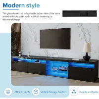 Vinsetto Unique Design TV Stand with 2 Glass Shelves, Ample Storage Space, LED Color Changing Lights, Fits TVs Up to 105", 94.5" L x 16" W x 17.5" H, Black(m-7)