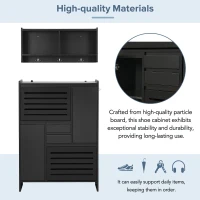 Vinsetto Multi-Functional Shoe Cabinet with Wall Cabinet, Space-Saving Design, 2 Flip Drawers, Versatile Side Cabinet for Hallway, Black(m-8)