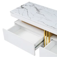 Vinsetto Luxury TV Stand with High Gloss Faux Marble Top for TVs Up to 78", Media Console with Golden Panel Design and 3 Drawers, White+Gold(m-9)