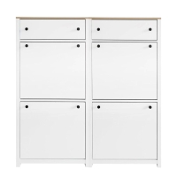 Modern Slim Shoe Cabinet Set with 4 Flip Drawers, Wood Grain Pattern Top, Adjustable Panels, Shoe Rack for Hallway, White