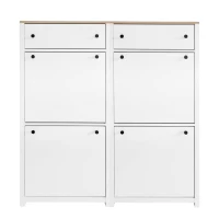 Modern Slim Shoe Cabinet Set with 4 Flip Drawers, Wood Grain Pattern Top, Adjustable Panels, Shoe Rack for Hallway, White(m-2)