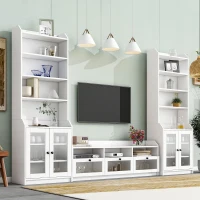Vinsetto Modern Multifunctional TV Stand Set for TVs Up to 65" with Acrylic Board Door, Tall Cabinets, Chic Elegant Entertainment Wall Unit, White(m-1)