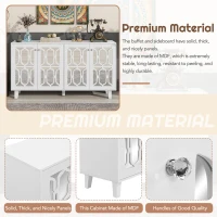 Vinsetto Side Cabinet with Adjustable Shelves, 4-Door Mirror Hollow-Carved TV Stand for TVs Up to 70", Multi-functional Console Table with Storage, White(m-7)