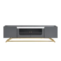 Vinsetto Sleek Design TV Stand with Fluted Glass, Faux Marble Top, Gold Frame Base, Fits TVs Up to 70", 63.5" L x 12.5" W x 19" H, Grey(m-2)