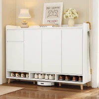 Sleek and Contemporary Shoe Cabinet with Adjustable Shelves, Solid Wood Legs, and Ample Storage, 55.5" L x 14" W x 39.5" H, White(m-1)
