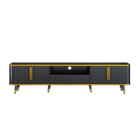 Luxury Minimalism TV Stand with Open Storage Shelf for TVs Up to 85", Entertainment Center with Cabinets and Drawers, Gold+Black