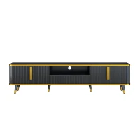 Luxury Minimalism TV Stand with Open Storage Shelf for TVs Up to 85", Entertainment Center with Cabinets and Drawers, Gold+Black(m-2)
