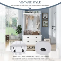 Vinsetto Vintage Style Hallway Coat Rack with 5 Metal Hooks and 2 Large Drawers, MDF Veneer, 38.5" Wide, White(m-5)