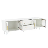 Vinsetto Retro Design TV Stand with Fluted Glass Doors, 2 Drawers and Cabinets, Fits TVs Up to 78", 70" L x 16" W x 22" H, White(m-13)