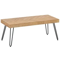 Modern Wood Coffee Table with Metal Chevron Pattern Legs, Cocktail Table for Living Room, Easy Assembly, 43" L x 19.5" W x 18" H, Natural(m-2)