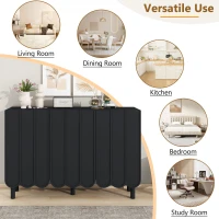 Minimalist Storage Shoe Cabinet with Adjustable Shelves, Solid Wood Legs, and Wave Doors, 47" L x 13.5" W x 31.5" H, Black(m-5)