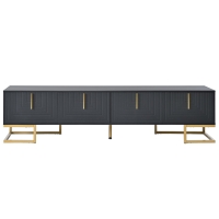 Vinsetto Modern TV Stand with Metal Legs and Gold Handles for TVs Up to 80", Media Console Table with Cabinets and Adjustable Shelves, Black+Gold
