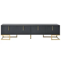 Vinsetto Modern TV Stand with Metal Legs and Gold Handles for TVs Up to 80", Media Console Table with Cabinets and Adjustable Shelves, Black+Gold(m-2)