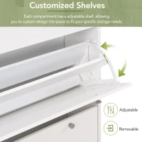 Vinsetto Narrow Design Shoe Cabinet with 3 Flip Drawers, Wood Grain Top, Adjustable Shelves, and 3 Hooks, 31.5" L x 9.5" W x 48" H, White(m-7)