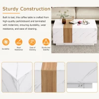 Vinsetto Modern Coffee Table with Faux Marble and Walnut Wood Grain Finish, Rectangular Center Table with 2 Storage Drawers, Space-Saving Design, White(m-7)