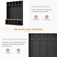 Vinsetto Wooden Entryway Hall Tree with Storage Bench, 6 Hooks, Shoe Cabinet with 13 Compartments, Elegant Coat Rack, 59" L x 18" W x 79" H, Black(m-7)