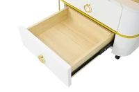 2-in-1 Square Nesting Coffee Table with Wheels & Drawers, High Gloss Marble Grain Top, Tempered Glass, 29" L x 27" W x 16" H, White+Gold(m-9)
