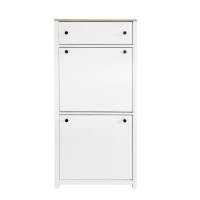 Functional Shoe Cabinet with 2 Flip Drawers, Adjustable Shoe Rack, Wood Grain Top, and Extra Storage, 24" L x 9.5" W x 47.5" H, White(m-2)