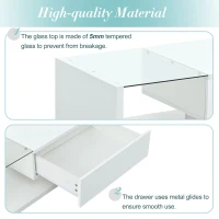 Modern Coffee Table with Tempered Glass, Wooden Cocktail Table with High-Gloss UV Surface, 2-Tier Rectangle Center Table for Living Room, White(m-8)