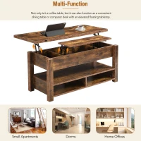 Lift Top Coffee Table with Multi-Functional Open Shelves, Modern Lift Tabletop Dining Table for Living Room, Home Office, Rustic Brown(m-9)