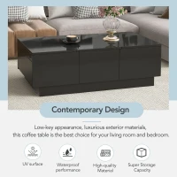 Vinsetto Coffee Table with Hidden Storage, Extendable Cocktail Table with Drawers, Sliding Top for Living Room, 39.5" L x 22" W x 12.5" H, Black(m-6)