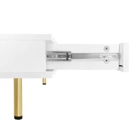 Exquisite High Gloss Coffee Table with 4 Golden Legs, 2 Small Drawers, and 2-Tier Square Design for Living Room, 33.5", White(m-10)