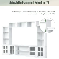 Modern Multifunctional TV Stand for TVs Up to 70" with Glass Door and Bridge, Minimalism Entertainment Wall Unit, 104" L x 15" W x 78.5" H, White(m-8)