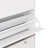 Vinsetto Narrow Design Shoe Cabinet with 3 Flip Drawers, Wood Grain Top, Adjustable Shelves, and 3 Hooks, 31.5" L x 9.5" W x 48" H, White(m-10)