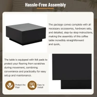 Square High Glossy Coffee Table with 16-Color LED Strip Lights, 0.2'' Glass Top, Modern Center Table for Living Room, 27.5" L x 27.5" W x 14" H, Black(m-7)