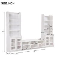 Vinsetto Modern Multifunctional TV Stand Set for TVs Up to 65" with Acrylic Board Door, Tall Cabinets, Chic Elegant Entertainment Wall Unit, White(m-3)