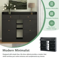 Modern Shoe Cabinet with 4 Flip Drawers, 2-Tier Shoe Storage Organizer, Shoe Rack for Entrance Hallway, 50.5" L x 9.5" W x 42.5" H, Black(m-5)