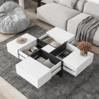 Unique Design Coffee Table with 4 Hidden Storage Compartments, Extendable Sliding Tabletop, UV High-Gloss Finish, 31.5"x 31.5", White(m-1)