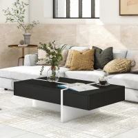 Contemporary Rectangle Coffee Table with Large Drawer, Modern High Gloss Surface, 45" L x 25.5" W x 13.5" H, Black(m-4)