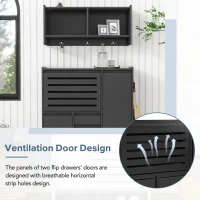 Vinsetto Multi-Functional Shoe Cabinet with Wall Cabinet, Space-Saving Design, 2 Flip Drawers, Versatile Side Cabinet for Hallway, Black(m-6)