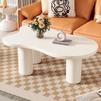 Cloud Coffee Table with 1.5" Thick Tabletop, 3 Sturdy Legs, Irregular End Table for Living Room, Easy Assembly, 44" L x 26" W x 15.5" H, White