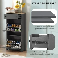 Functional Shoe Cabinet with 2 Flip Drawers, Wood Shoe Cabinet with Adjustable Panel, Freestanding Shoe Rack for Hallway, Gray(m-8)