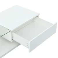 Modern Coffee Table with Tempered Glass, Wooden Cocktail Table with High-Gloss UV Surface, 2-Tier Rectangle Center Table for Living Room, White(m-11)