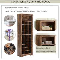 Contemporary Shoe Cabinet with 30 Cubbies, Free Standing Tall Storage Cabinet for Hallway or Bedroom, 24.5" L x 13" W x 74" H, Rustic Brown(m-7)