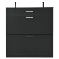 Shoe Cabinet with 2 Flip Drawers and Adjustable Shoe Storage, Tempered Glass Top, LED Light, 35" L x 9.5" W x 41" H, Black(m-2)