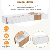 Vinsetto TV Stand with Faux Marble and Walnut Finish, Modular Entertainment Center for TVs up to 88", 4 Storage Drawers, White(m-8)