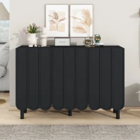 Minimalist Storage Shoe Cabinet with Adjustable Shelves, Solid Wood Legs, and Wave Doors, 47" L x 13.5" W x 31.5" H, Black(m-4)