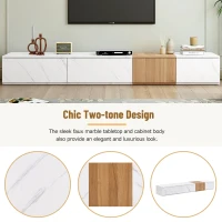 Vinsetto TV Stand with Faux Marble and Walnut Finish, Modular Entertainment Center for TVs up to 88", 4 Storage Drawers, White(m-5)