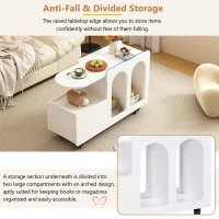 Mobile Multi-Layer Storage End Table with Lockable Wheels, Cream Style Side Table, 12" Narrow Nightstand, 31.5" L x 12" W x 21.5" H, White(m-7)