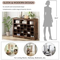 Modern Shoe Cabinet with 24 Cubbies, Versatile Sideboard, Sleek Design, Particle Board, 45.5" L x 13" W x 35" H, Rustic Brown(m-5)