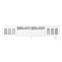 Vinsetto TV Stand with LED Light Strip for TVs Up to 80", Entertainment Center with Glass Doors, Cable Management, 71" L x 12" W x 19" H, White(m-2)