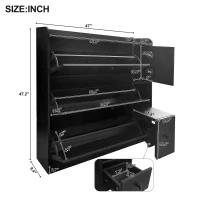 Vinsetto Versatile Shoe Cabinet with 3 Flip Drawers, Pull-Down Seat, Adjustable Shelves, and Maximum Storage, 47" L x 9.5" W x 47.5" H, Black(m-3)