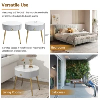 Set of 2 Modern End Tables with Storage, Faux Marble Tabletops, Fluted Panels, and Golden Legs, 19.5" L x 19.5" W x 20.5" H, Grey+Gold(m-4)