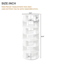 360° Spinning Shoe Cabinet with 5 Grids Per Layer, Adjustable 7-Tier Rotating Shoe Rack Tower, for Living Room, 23.5" L x 23.5" W x 65" H, White(m-3)