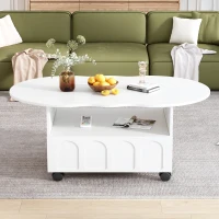 Vinsetto Coffee Table with Cloud Top, 2 Brake Wheels, Drawer, and Large Storage, 39.5" L x 23.5" W x 17.5" H, White(m-1)